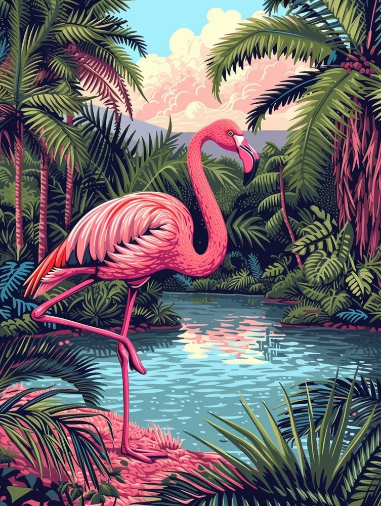 Greater Flamingo Tanzania Tropical Illustration 1