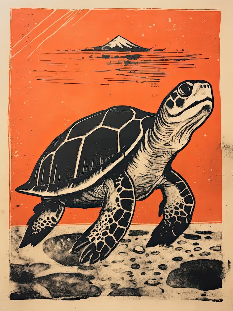 Turtle, Woodblock Animal  Drawing 2