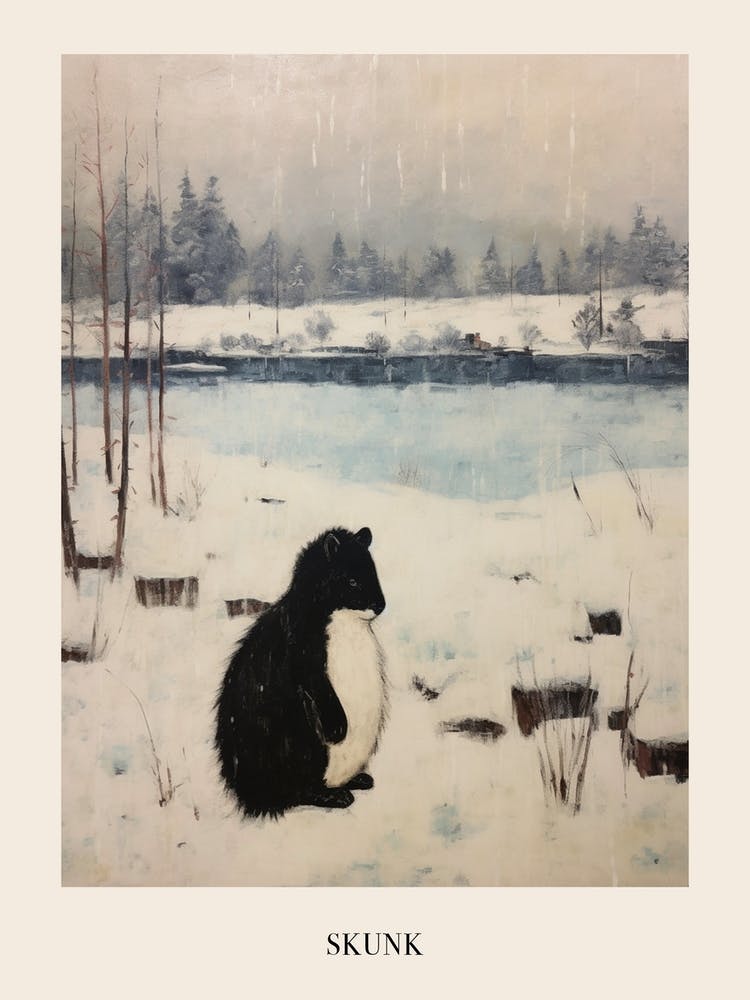 Vintage Winter Animal Painting Poster Skunk 3