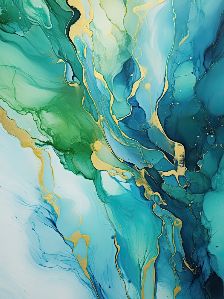 Blue, Green, Gold Flow Asbtract Painting 0