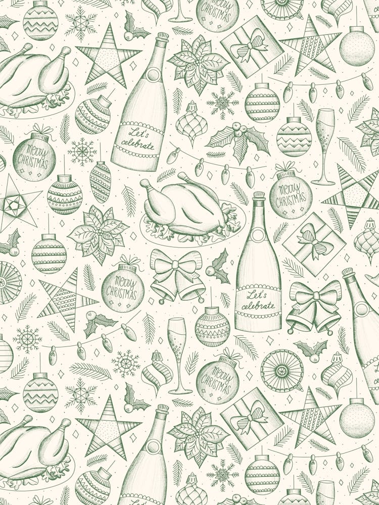 Holiday Dinner Toile Vintage Style Christmas Dinner Green and Cream