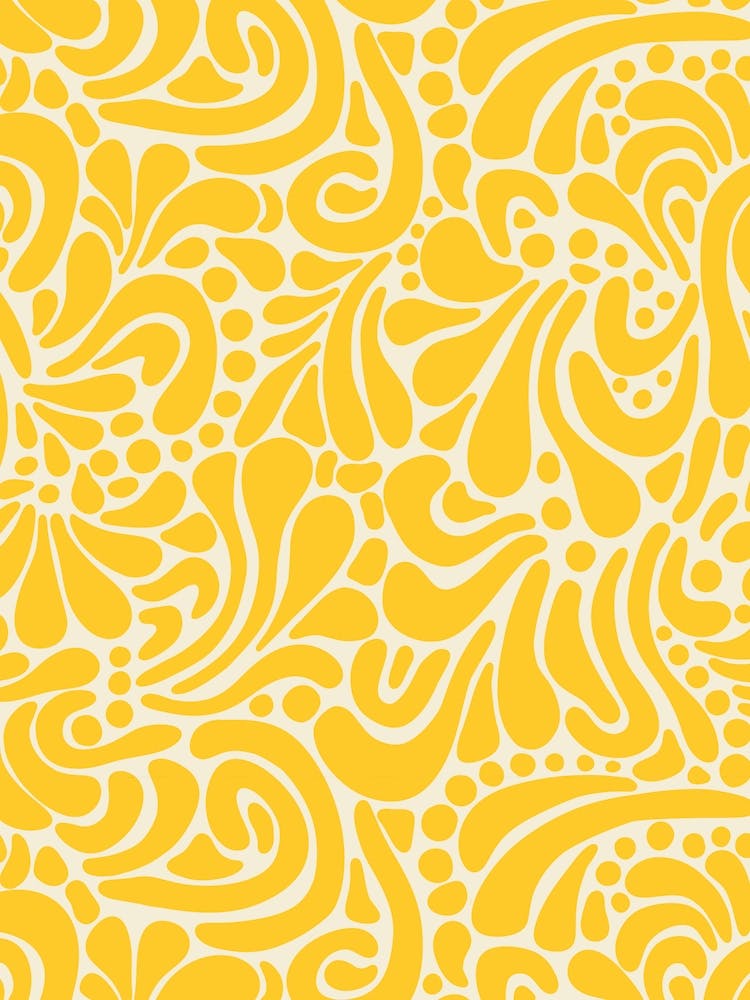 Retro Paisley Doodle Swirls - Golden Yellow on Cream White