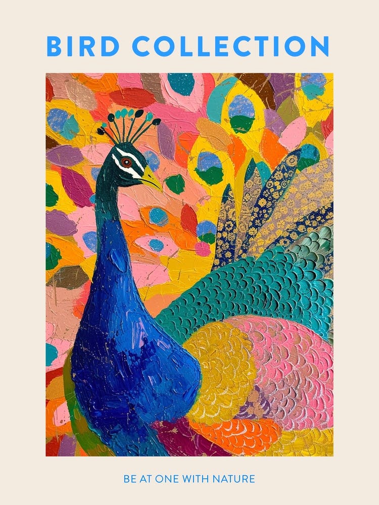 Peacock & Feathers Colourful Portrait 2 Poster