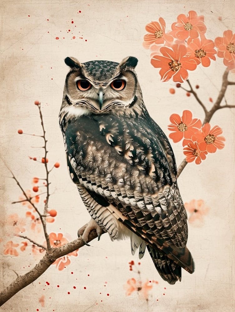 Burmese Fish Owl Japanese Painting 1