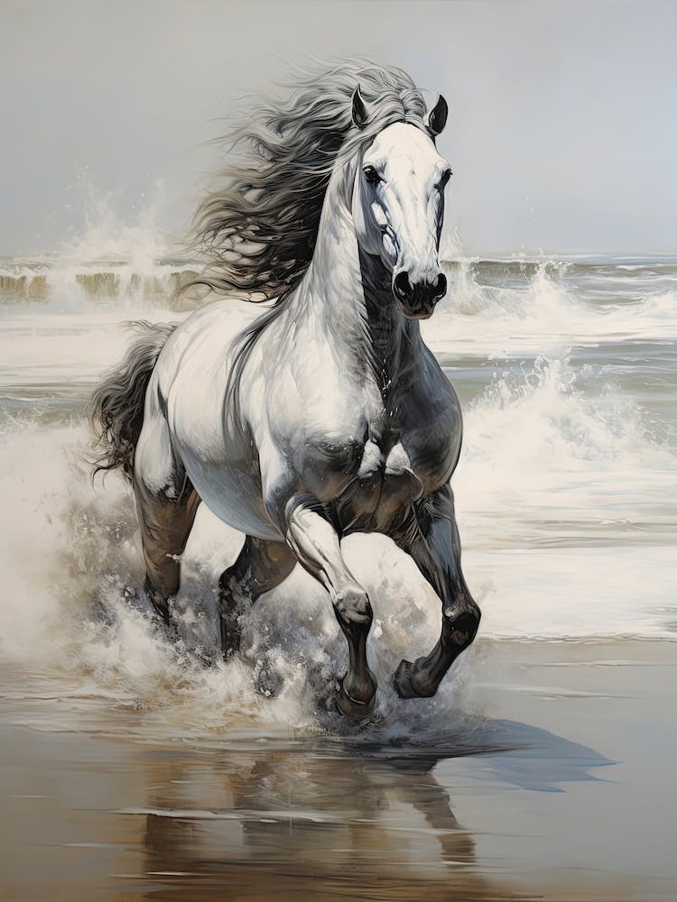 A Horse Oil Painting In Lopes Mendes Beach, Brazil, Portrait 2