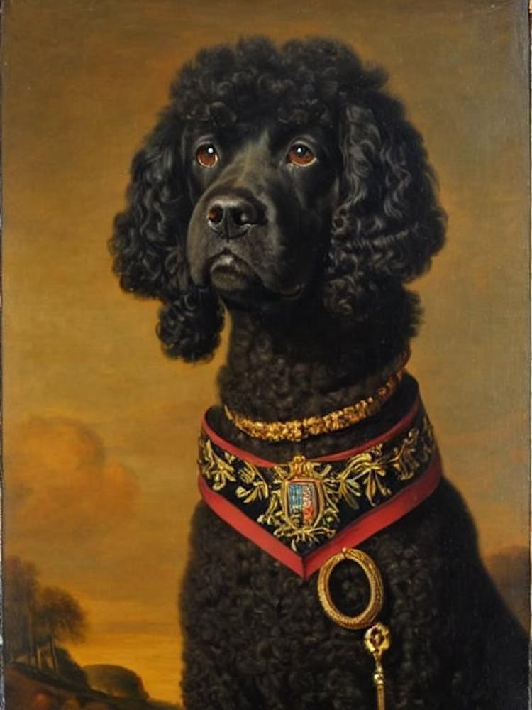 Irish Water Spaniel 3 Renaissance Portrait Oil Painting
