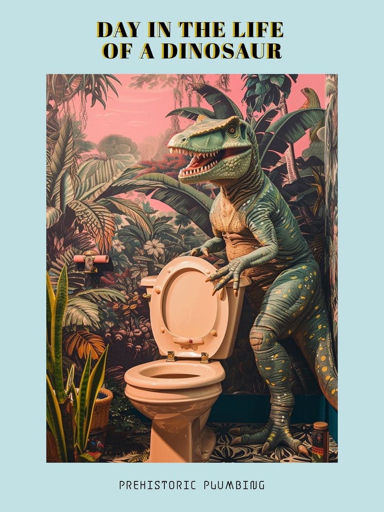 Retro Dinosaur & A Toilet 2 Poster