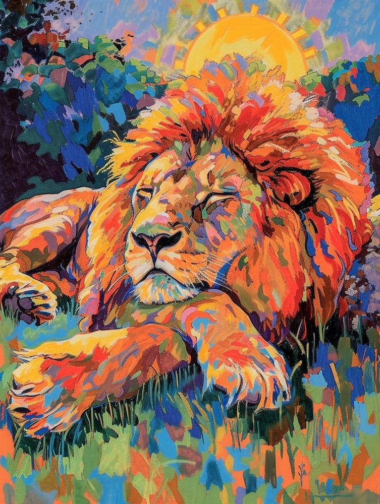 Transvaal Lion Resting In The Sun Fauvist Painting 2