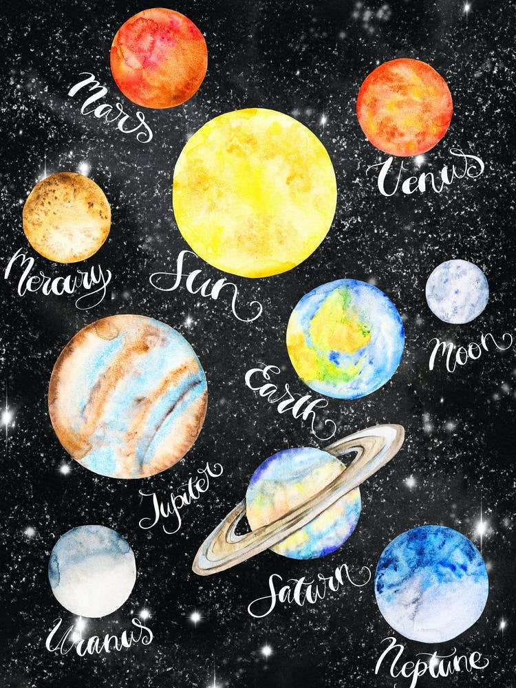 Watercolor Planets Canvas Print — Space Neon Watercolor #19