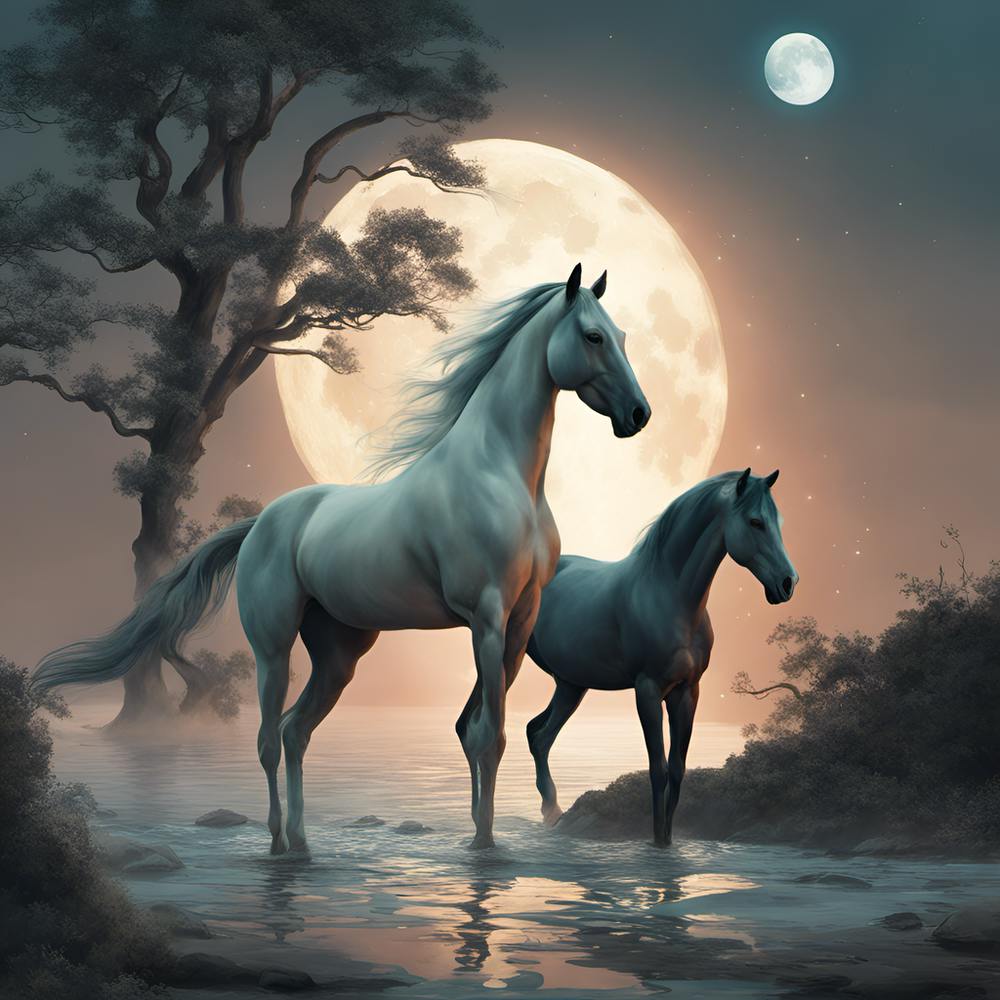 Two Horses In The Moonlight