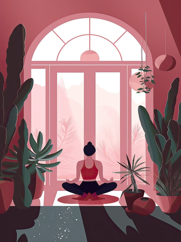 A Woman Doing Yoga With Cacti Illustration 5