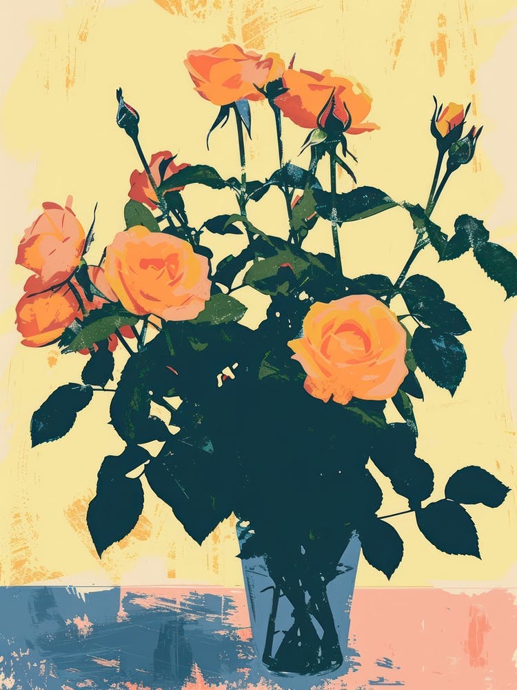 Rose Flowers On A Table   Contemporary Illustration 2