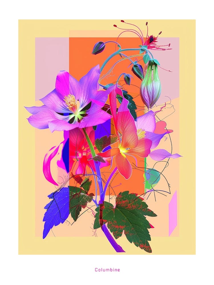 Columbine 2 Neon Blumen Collage Poster