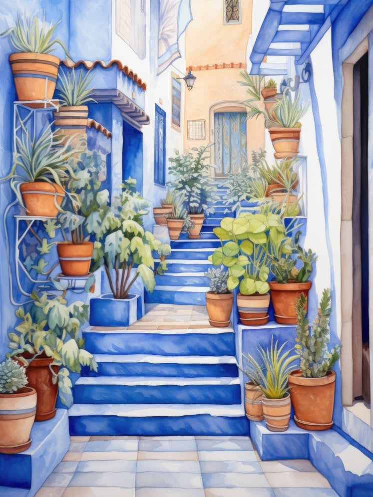 Blue Potted Steps