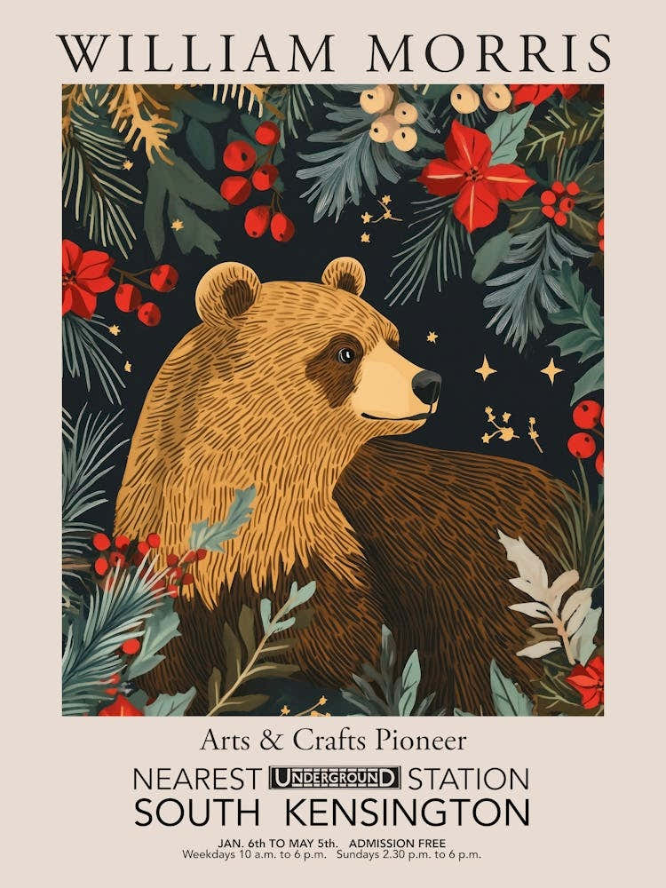 William Morris Prints Brown Bear Christmas Gift Winter Vintage