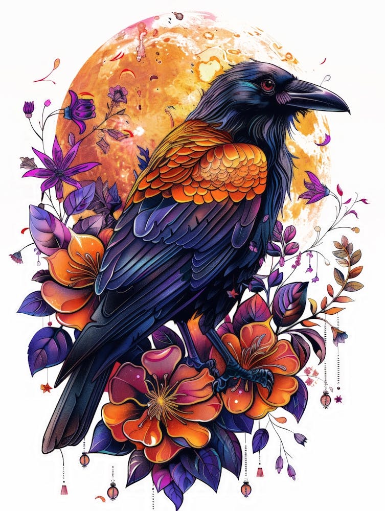 Raven And Flowers