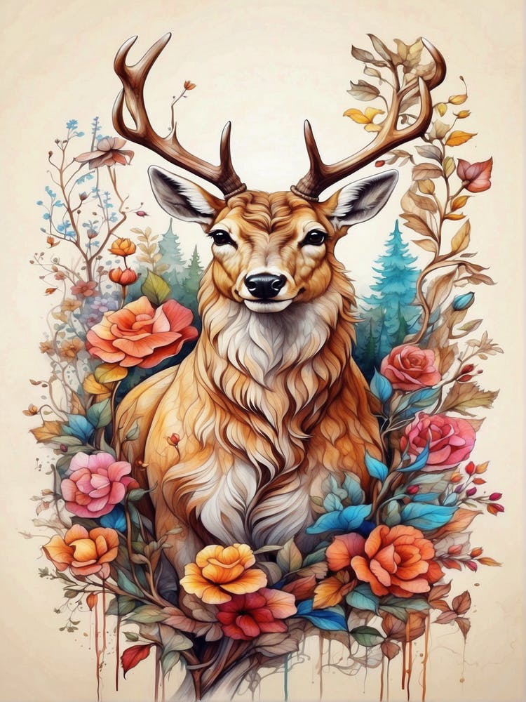 Deer With Roses