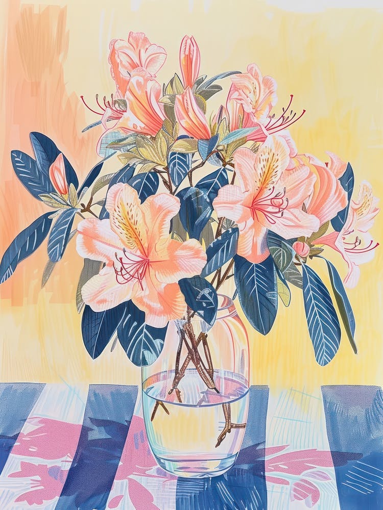 Azalea Flowers On A Table   Contemporary Illustration 1