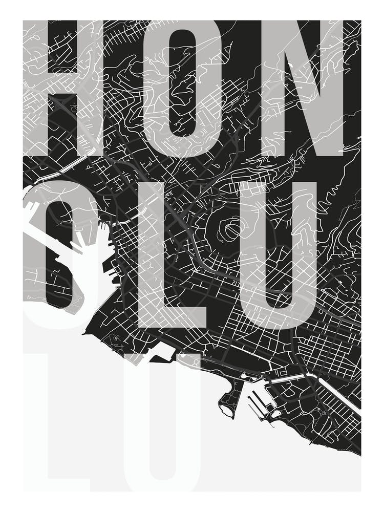 Honolulu Mono Street Map Text Overlay
