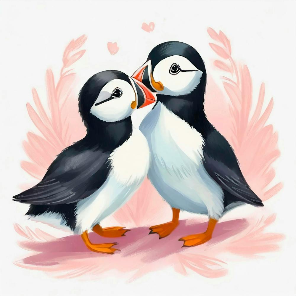 Puffins Kissing