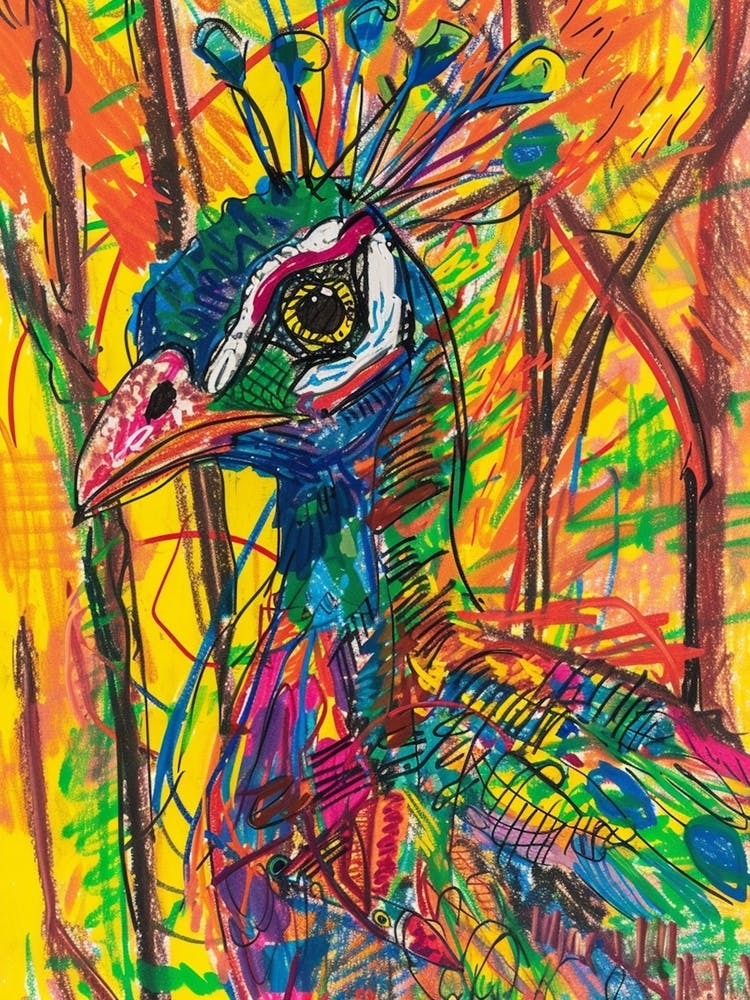 Naive Art Peacock Felt Tip Portrait
