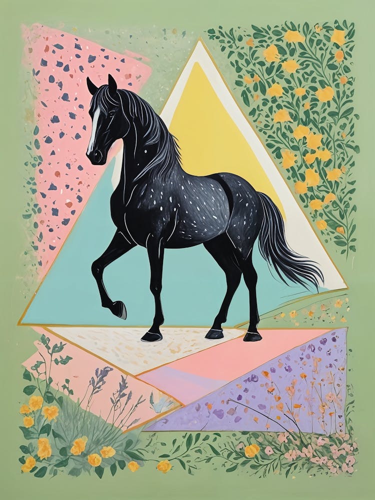 Black Horse Abstract In Colour