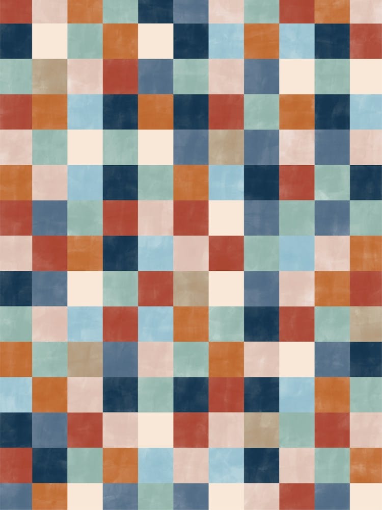 Checkered Pattern in Terracotta and Blue