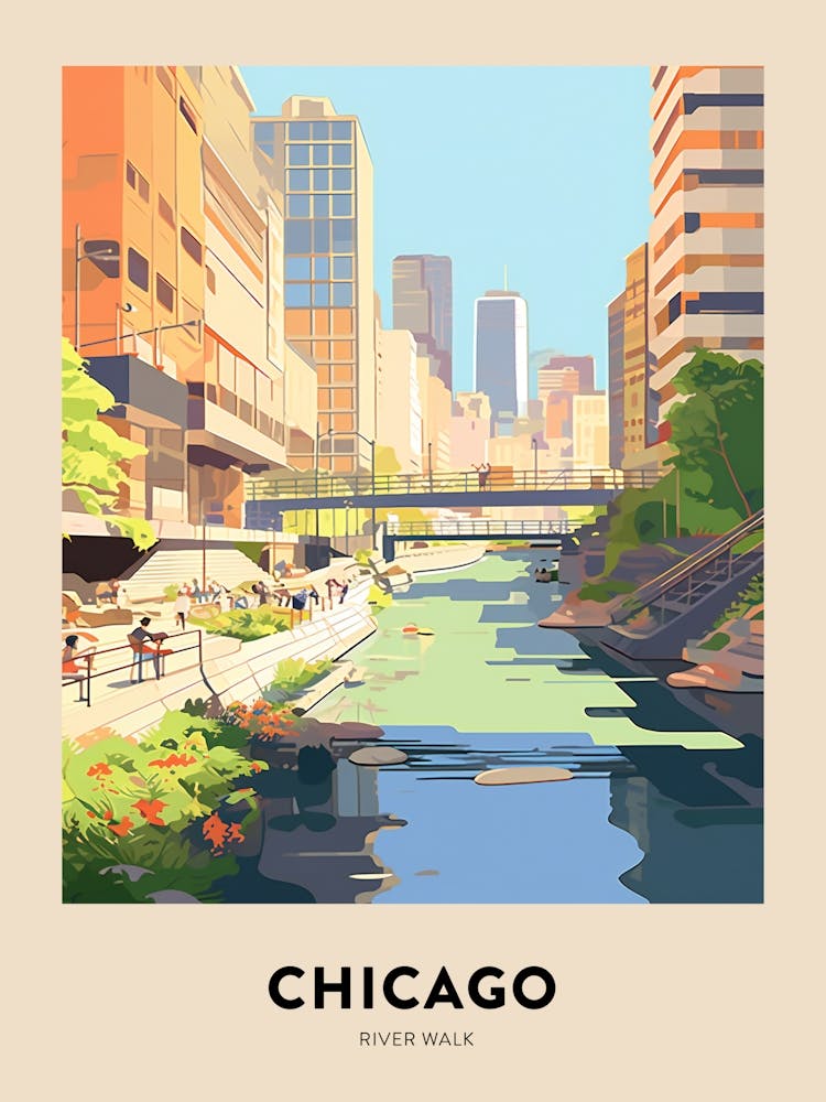 River Walk 2 Chicago Travel Poster