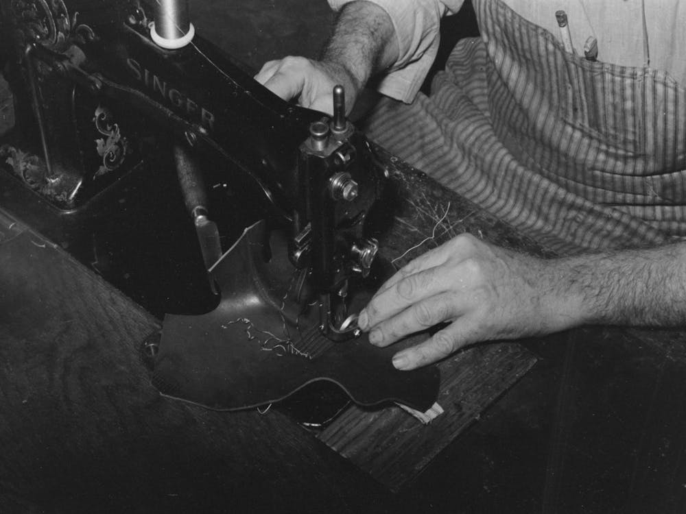 Untitled Photo, Possibly Related To Putting Piece Of Canvas Into Foot Of Boot, This Is The Only Piece Of Cloth In The