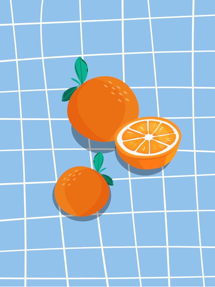 Boho Matisse Style Oranges On A Blue Background