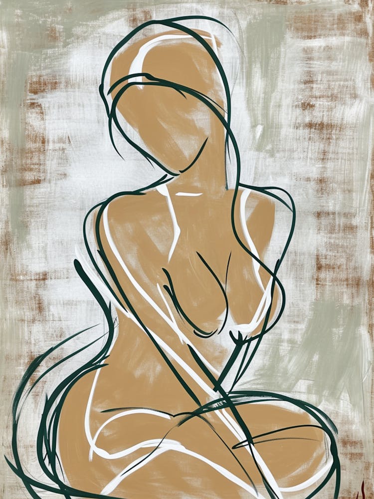 Nude Minimalist Line Art Monoline Illustration
