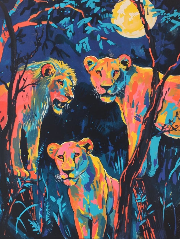 Transvaal Lion Night Hunt Fauvist Painting Painting 1