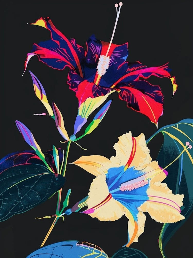 Neon Flowers On Black Morning Glory 3