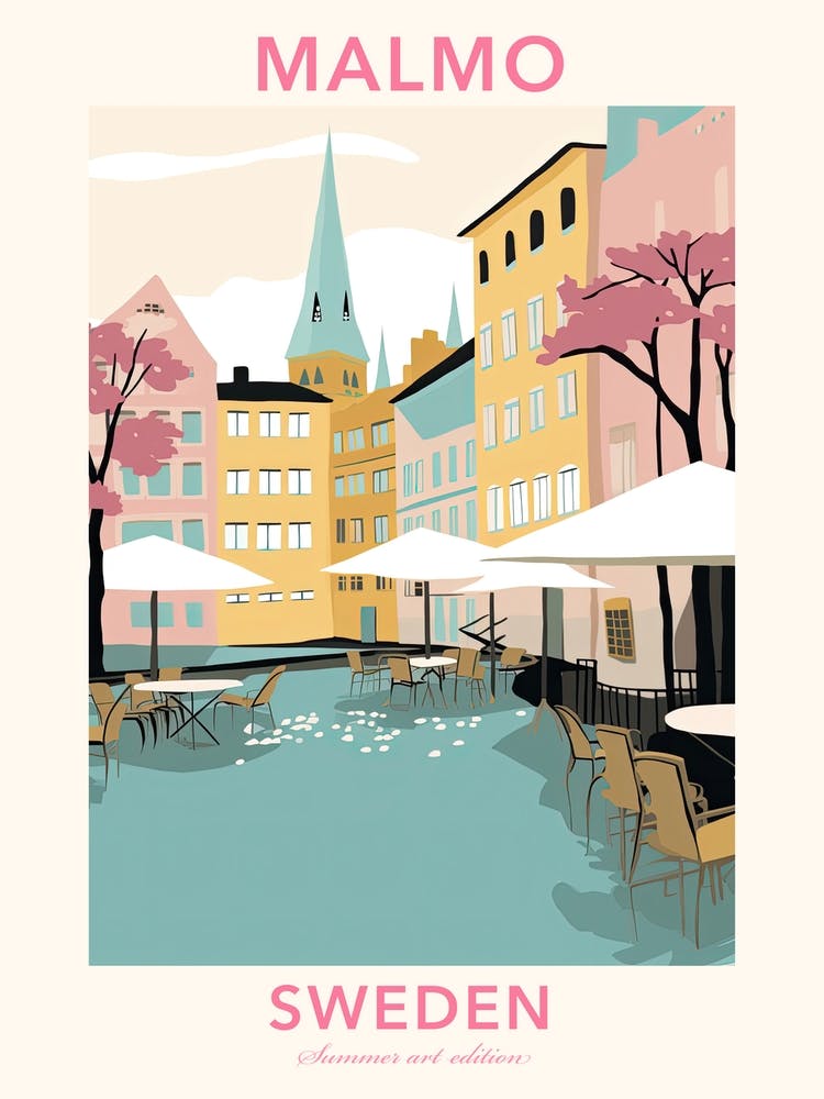 Malmo, Sweden, Flat Pastels Tones Illustration 4 Poster