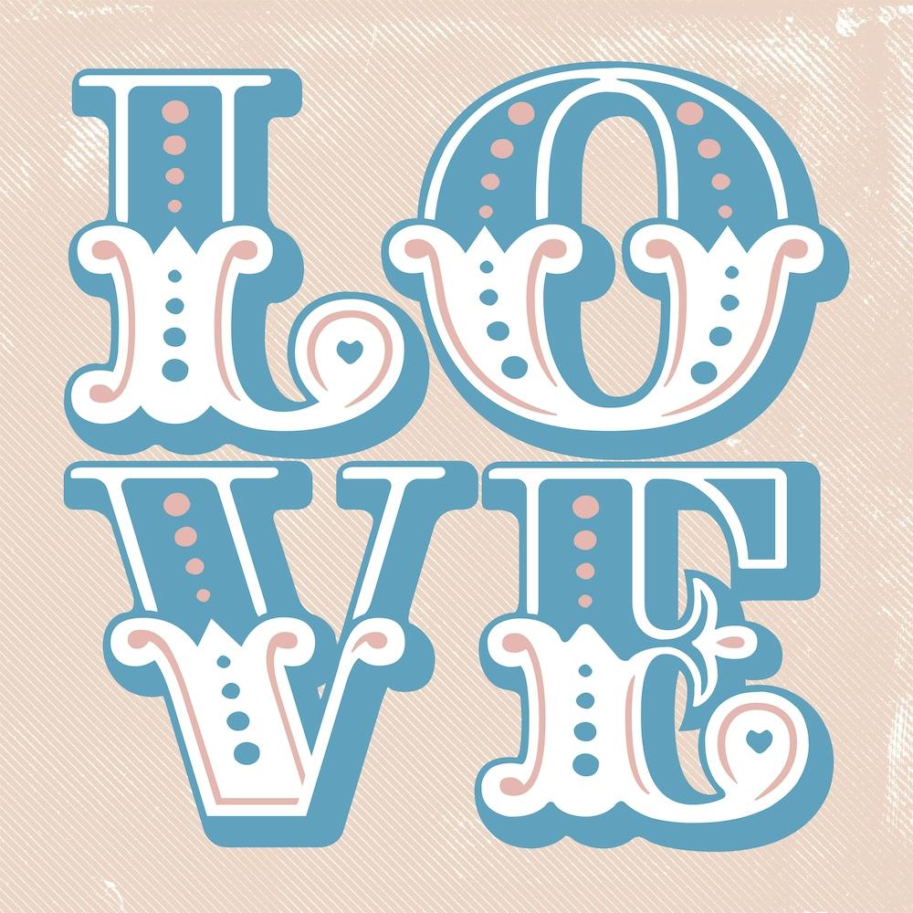 Love Carnival Style Typography Blush & Blue Square