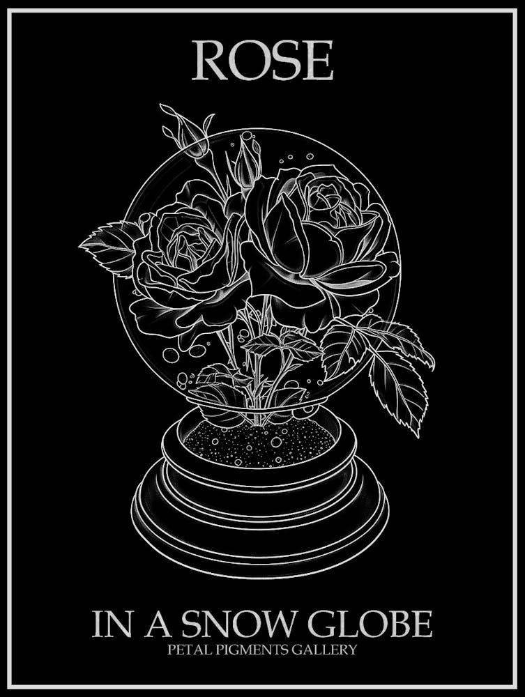Rose In A Snow Globe Line Drawing 4 Poster Inverted