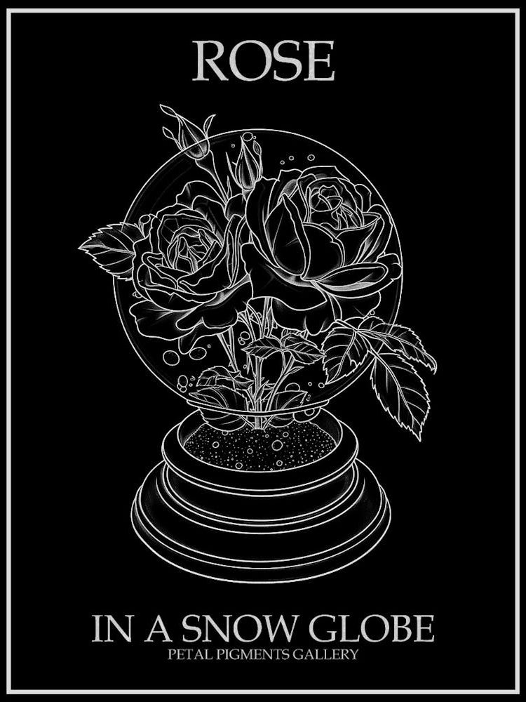 Rose In A Snow Globe Line Drawing 4 Poster Inverted