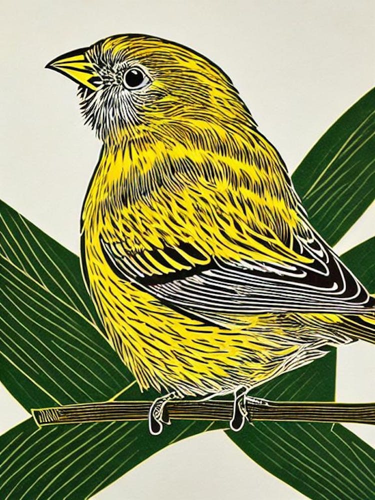 Yellowhammer Linocut Bird