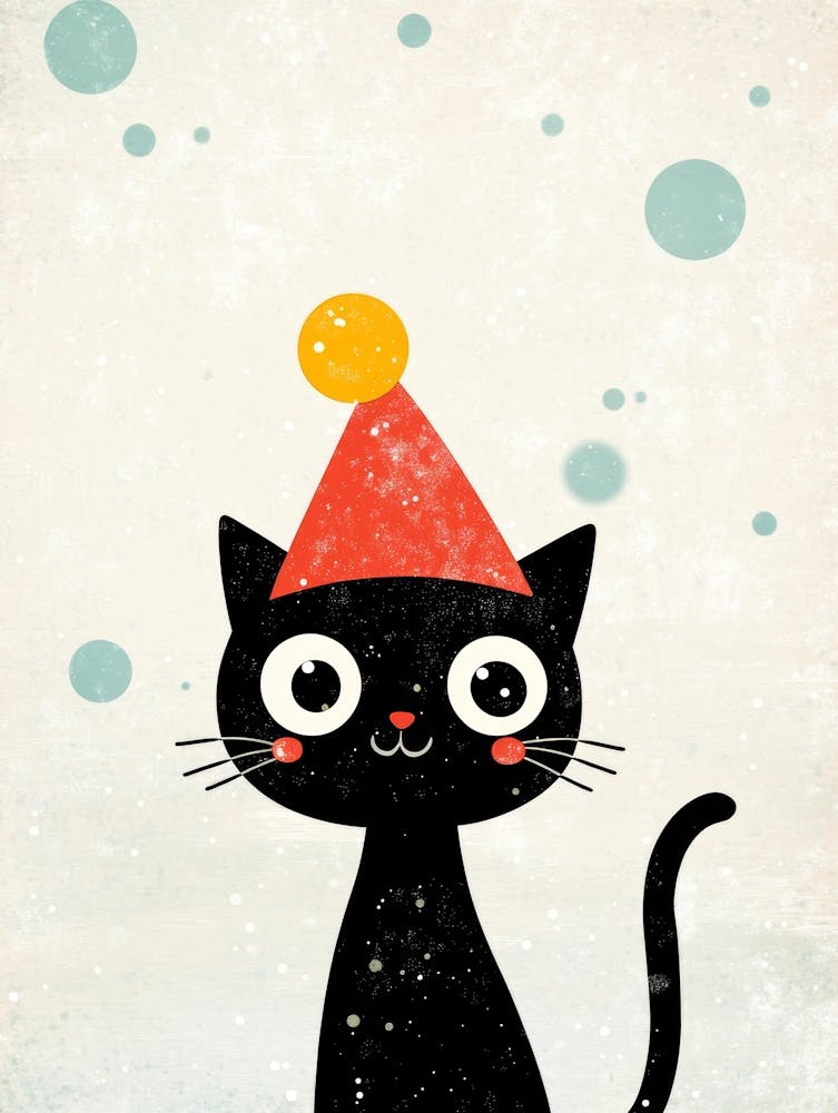 Black Cat In A Party Hat