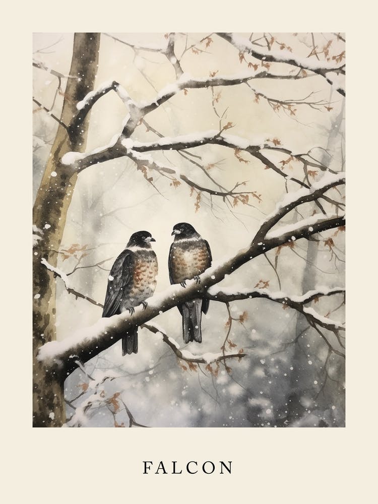 Winter Aquarell Falke 1 Poster