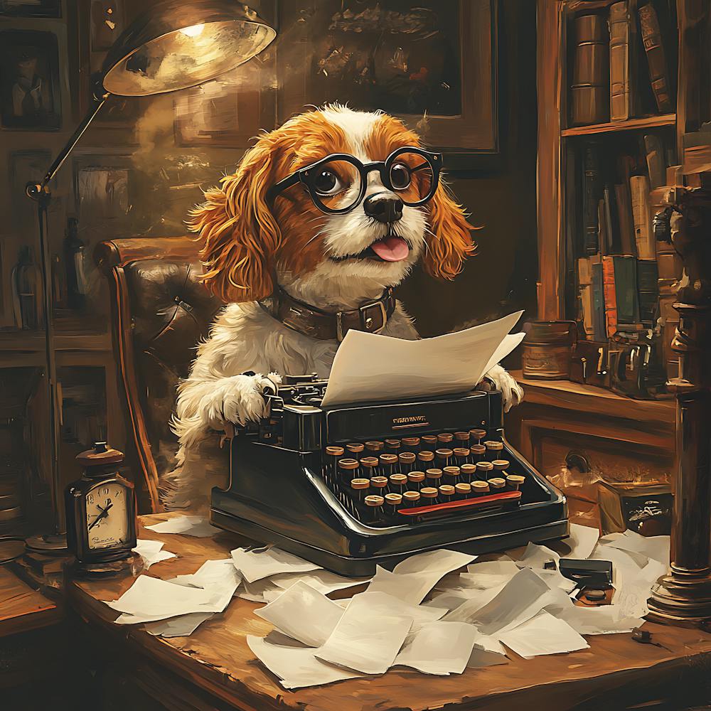 Funny Dog Writer Vintage Art Background 1