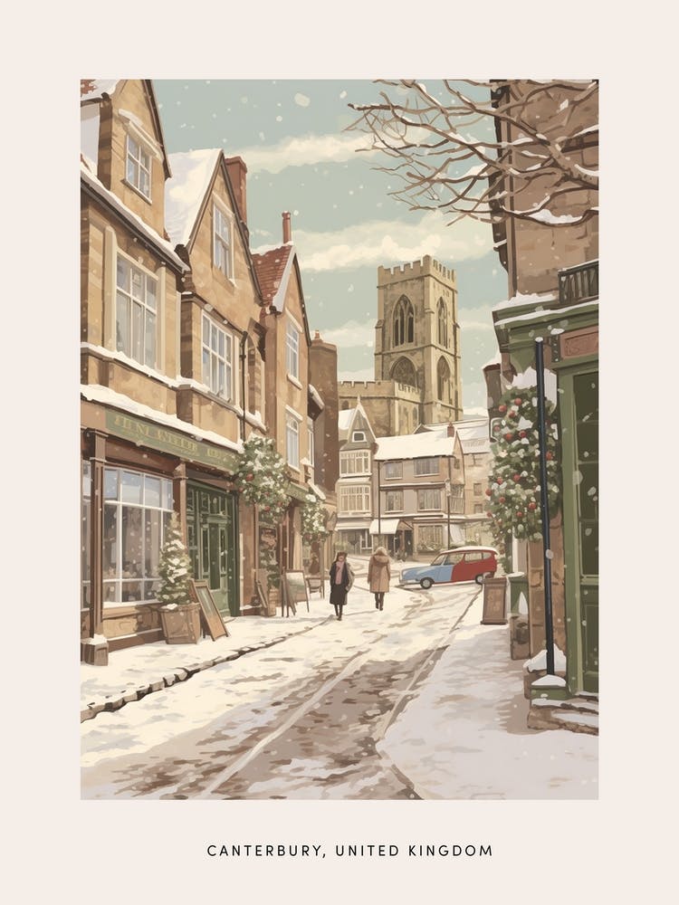 Vintage Winter Poster Canterbury United Kingdom 5