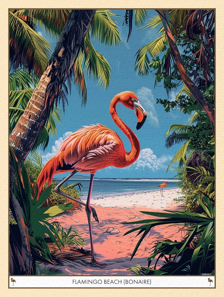 Greater Flamingo Flamingo Beach Bonaire Tropical Illustration 1 Poster