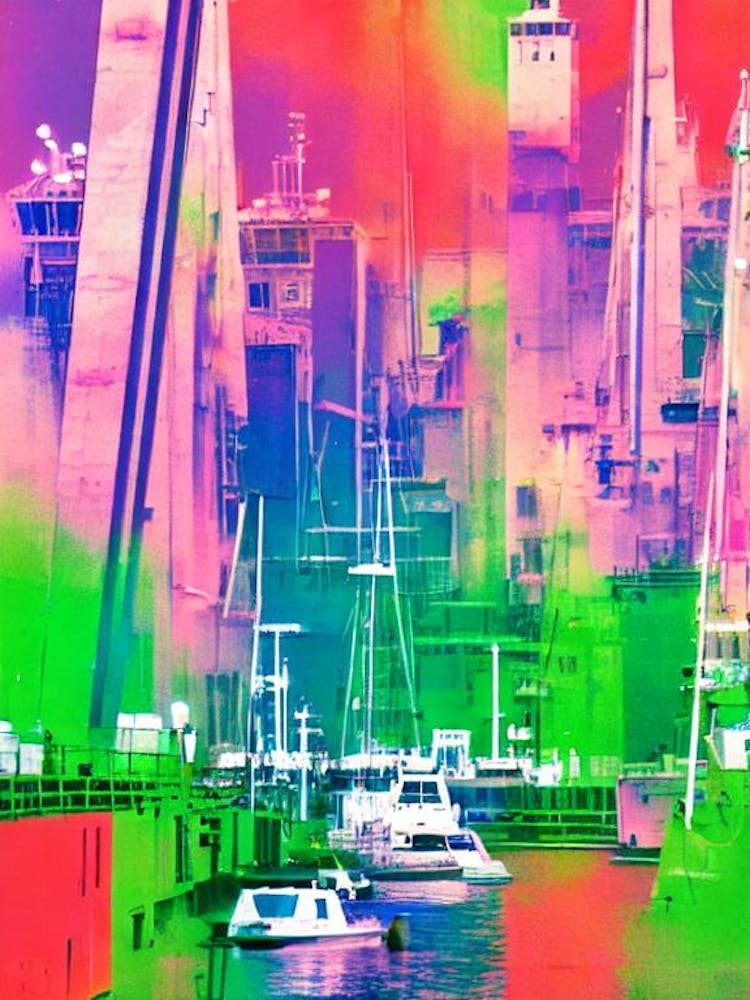 Hafen von Reykjavík Island Retro-Risographie-Druck 1 Hafen
