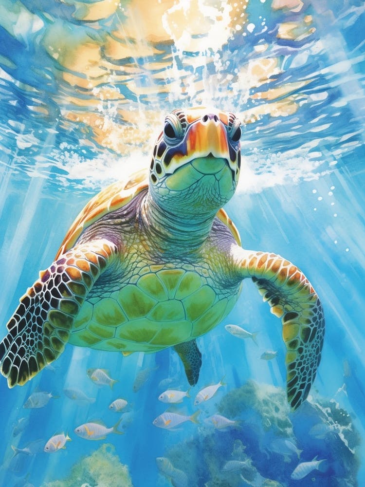 Sea Turtle In The Ocean Blue Aqua 8