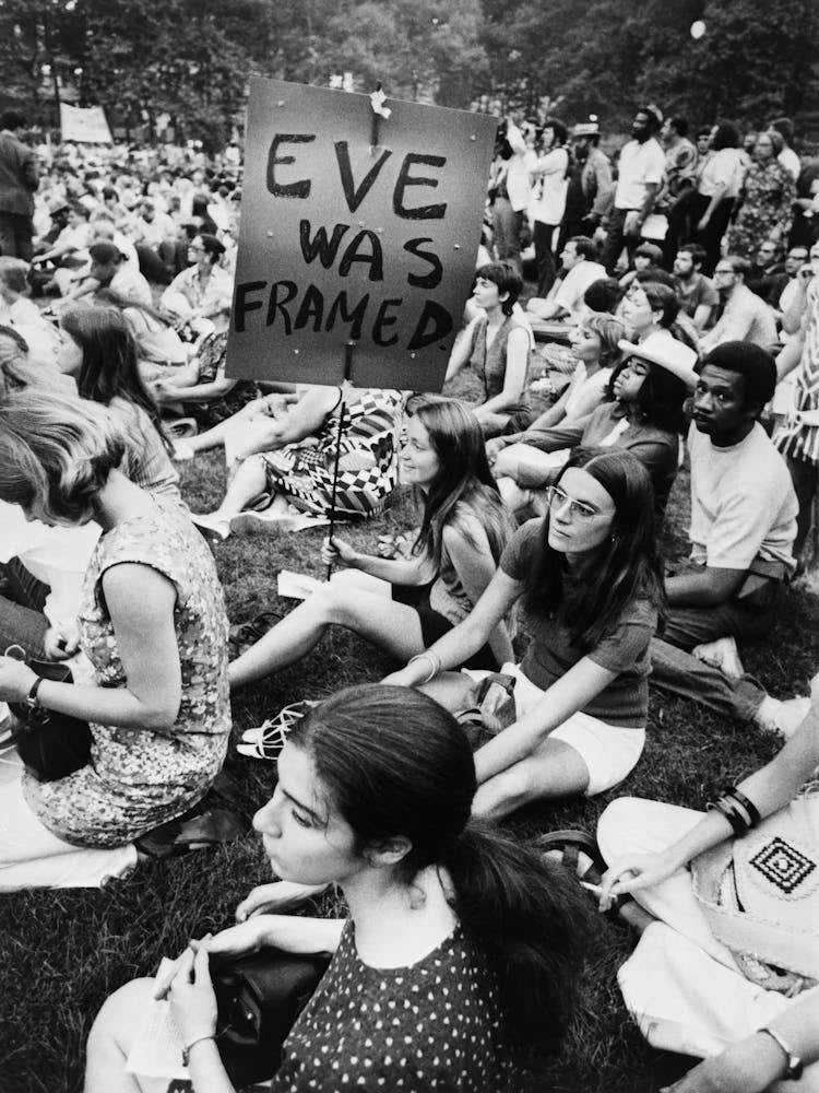 Eve Was Framed, Feminist, Women's Protest, Vintage Black and White Old Photo