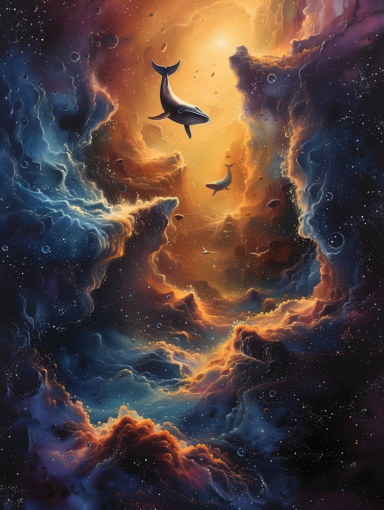 Whales In The Sky, Bichromatic, Surrealism, Impressionism