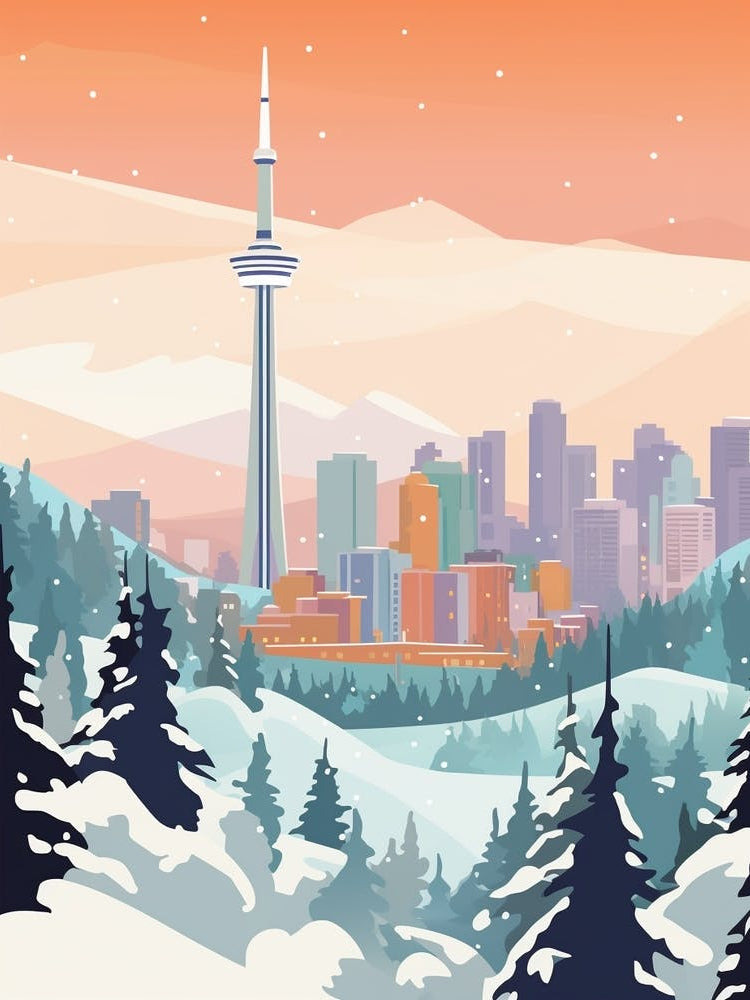 Vintage Winter Travel Illustration Vancouver Canada 2