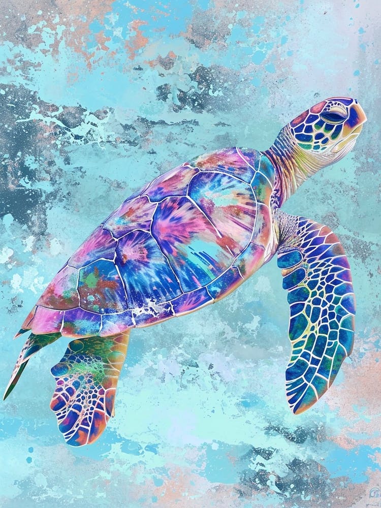 Textured Blue Sea Turtle Painting 5