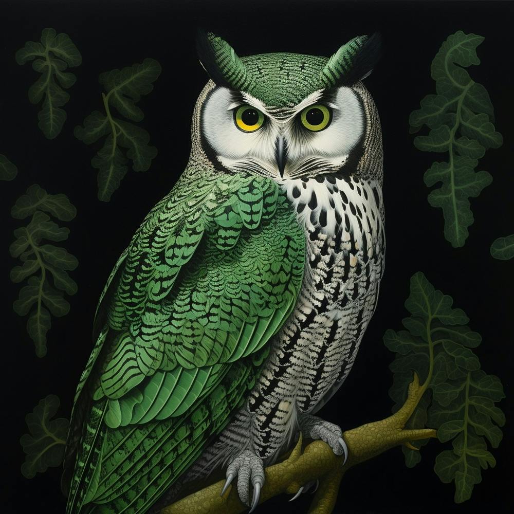 Ohara Koson Inspired Bird Painting Great Horned Owl 3 Square